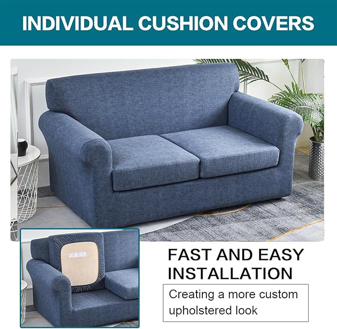 KRFOONN 3 Piece Stretch Sofa Couch Covers for 2 Cushion Couches Printed Loveseat Slipcover with 2 Separate Seat Cushion Covers Washable Sofa Slip Covers Furniture Protector (Loveseat, A1), Medium