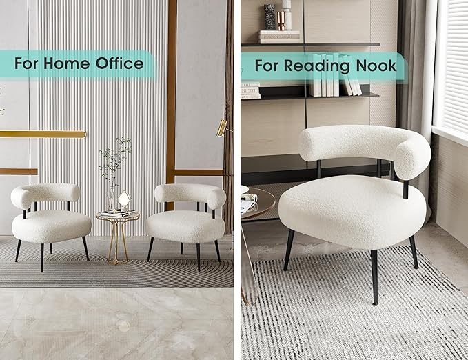 Mid Century Sherpa Boucle Accent Chair, Round Upholstered Barrel Arm Chair for Small Spaces, Fluffy Side Corner Sofa Chair for Living Room, Bedroom, Vanity, Office, Reading Nook
