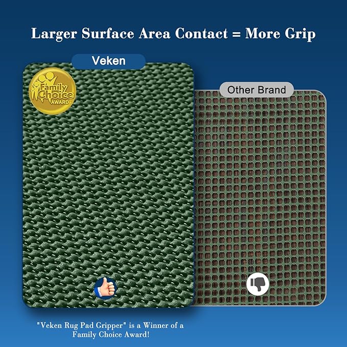 Veken 3x5 Ft Rug Pad Gripper for Hardwood Floors, Non Slip Dark Green Rug Pads for Area Rugs, Thick Rug Grippers for Tile Floors, Under Carpet Anti Skid Mat, Keep Your Rugs Safe and in Place