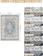 Washable Rugs 8x10 Area Rugs for Living Room, Non-Slip Backing Large Rug for Nursery Room, Vintage Floral Bedroom Rugs, Thin Indoor Home Decor Soft Farmhouse Rug (Blue/Beige,8'x10')