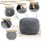 Round Stuffed Pouf Ottoman,Corduroy Foot Rest with Rebound Foam Filled, Furry and Fluffy Foot Stool Ottoman, Floor Poufs for Living Room (Gray, 20" D x 20" W x 15" H)