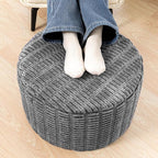 Stuffed Pouf Ottoman with Modern High-Density Foam Faux Fur Poufs Pouf Stool Round Foot Stool Cushion Storage Ottoman 20 * 12''Floor Poufs Ottoman Foot Rest for Living Room (Dark Grey)
