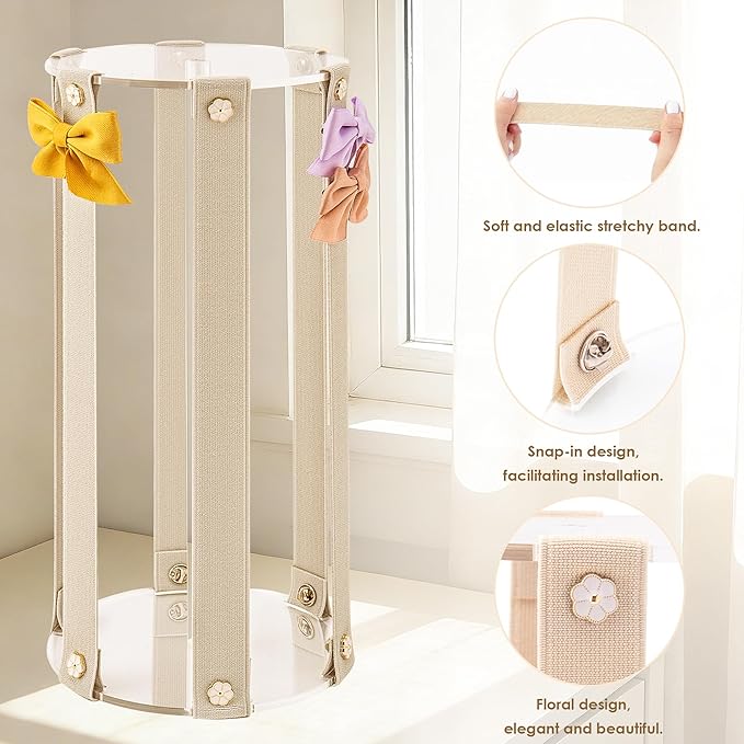 Bow Organizer for Girls - Large Capacity Hair Clip Organizer, Effortless Hair Bow Holder for Home Dresser, Perfect for Gifting, Essential Storage Solution for Girls (Beige