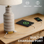 25" Modern 3-Way Dimmable Touch Control with USB A+C Ceramic Lamps Set of 2 Table Lamp for Living Room Bedroom Farmhouse Nightstand Bedside Brown