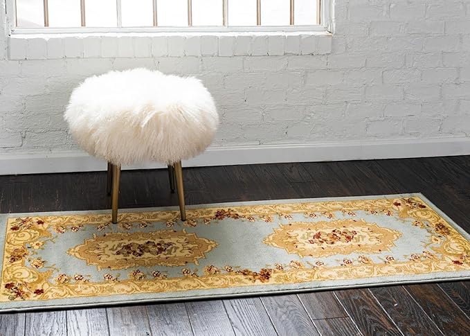 Rugs.com Chateau Collection Rug – 3' x 16' 5 Runner Light Blue Medium Rug Perfect for Hallways, Entryways
