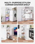 Nieifi Corner Shower Caddy Stand-4 Tier Rustproof Anodized Aluminum Standing Shower Organizer-Shower Caddy Corner-Dual Stability to Anti-Shaking-Height-Adjustable Legs for Uneven Surfaces-Silver