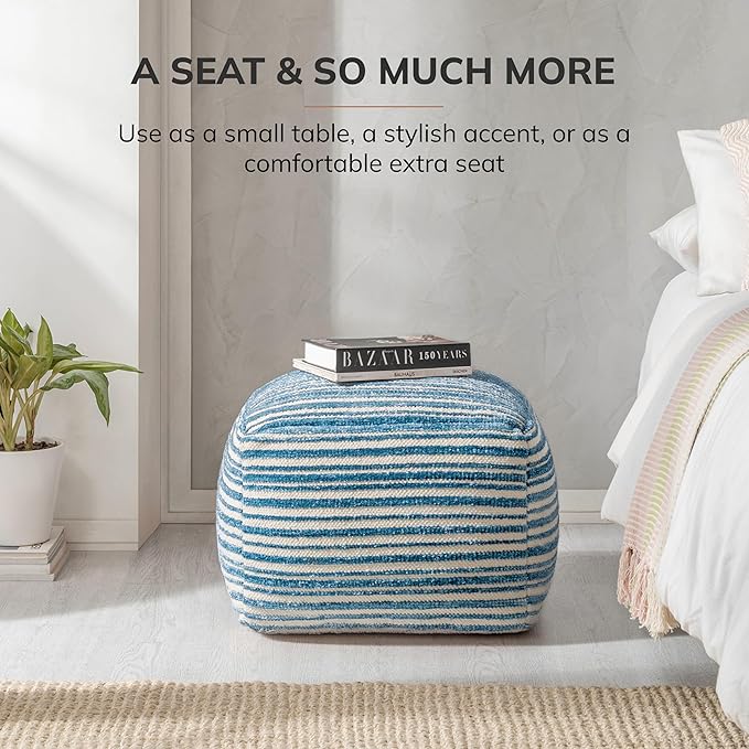 Anji Mountain 100% Handmade & Handcrafted Comfortable Home Décor Pouf Ottoman Footrest for Living Room, Bedroom, Nursery, Kidsroom, Patio Furniture - (22" x 22" x 16" - Blue)