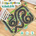 Kids Rug, Race Track Baby Play Mats, Realistic 3D Cascading Surround Route, 4x6 Ft Kids Rug for Playroom, Great for Playing with Cars and Toys, Non-Slip Car Carpet