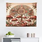 Ambesonne Hippie Tapestry, Psychedelic Aura Leaves and Eye Ornate Tree Art with Mushrooms and Snake, Fabric Wall Hanging Decor for Bedroom Living Room Dorm, 28" X 23", Dark Pink Reseda Green
