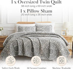 Southshore Fine Living, Inc. Ashanti Collection Oversized Quilt Twin Bedding Set Lightweight, Soft Coverlet Bedspread 2-Piece with one Matching sham (69 in Wide x 98 in Long), Twin/XL, Grey