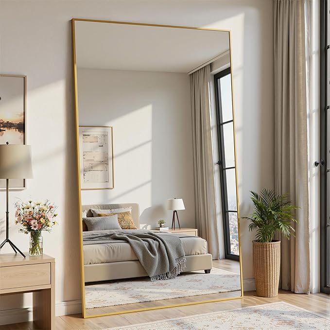 Full Length Mirror, 82"x44" Full Body Mirror, Oversized Floor Mirrors, Leaning Free Standing Mirrors, Hanging Mounted Large Mirrors for Bedroom Dressing Room, Cloakroom, Gold