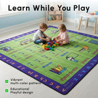 SAFECASTLE Alphabet Spanish Kids Educational Area Rug – 6'6" x 8'4" – Bilingual English & Spanish Learning Carpet with ABC Letters, Numbers & Classroom Objects – Classroom, Daycare & Preschool Rug