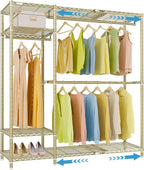 VIPEK X20 Expandable Metal Clothing Rack Adjustable from 3'3" to 4'8" Heavy Duty Garment Racks with Adjustable Shelves and Hanger Rods Portable Wardrobe Open Closet Rack System, Gold