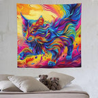 VUMIVI Colorful Cat Tapestry Pet Oil Painting Print Rainbow Colorful Abstract Art Pattern Tapestry Wall Hanging for Living Room Bedroom Dorm Classroom Aesthetic Decor W60xL60in