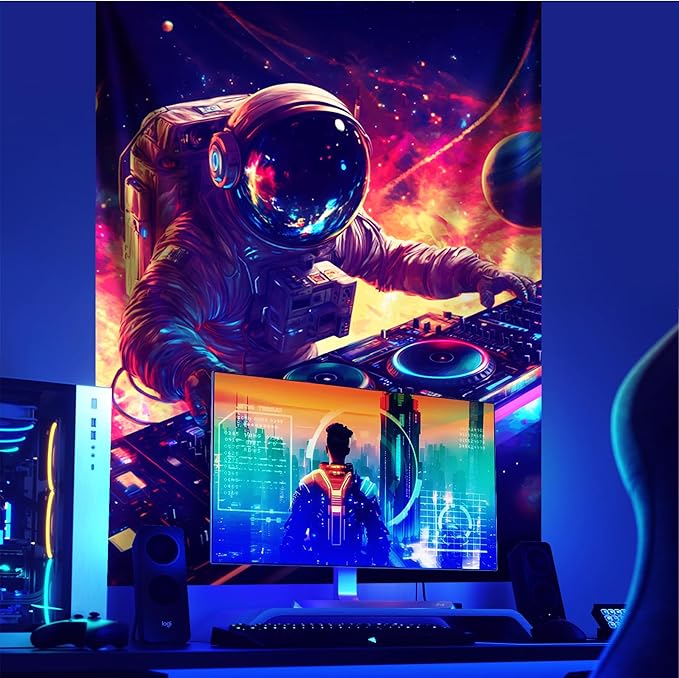 NYZE Astronaut Space Tapestry for Bedroom, Glow in the Dark Room Decor Wall Tapestries, Cool Galaxy Planet Wall Hanging, Wall Hanging for Men Guys Gamer Room Dorm Living Room 44in×60in