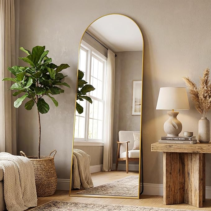 Antok Full Length Mirror, 58"x19" Floor Mirror, Arched Floor Standing Freestanding Arch Full Body Mirrors with Stand for Bedroom, Hanging Mounted for Living Room Cloakroom,Gold