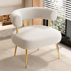 Modern Velvet Accent Chair, Round Upholstered Barrel Armchair for Small Spaces, Fluffy Side Corner Sofa Chair for Living Room, Bedroom, Vanity, Office, Reading Nook(Cream White)