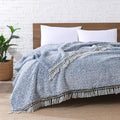 Ultra Soft Fleece Sherpa Blanket King Size,Lightweight Cozy Boho Bed Blanket with Decorative Tassel, Pattern Reversible, 2 Tones Ombre Blue,104”x90”