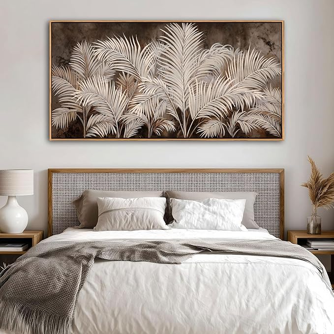 Boho Wall Art in Modern Brown, Minimalist Canvas Artwork for Living Room,Framed Large Wall Art for Bedroom Wall Decor - Textured Decorative Neutral Wall Pictures 24×48IN