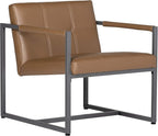 Studio Designs Home Modern Accent Chair Camber Mid-Century, Pewter Grey Metal Frame & Caramel Brown Leather