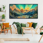 JEAWA Framed Canvas Wall Art - Large Abstract Painting Decor, Textured Mountain Lake Tree Polar Lights Pictures, Modern Art Prints for Bedroom Living Room Bathroom Home Decoration, 29x58 IN