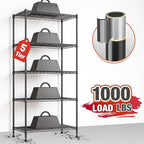 REIBII 5 Tier Storage Shelves Adjustable Wire Rack Shelving, Kitchen Shelves 13.4" D x 23.2" W x 60" H Strong Metal Shelves for Restaurant Garage Pantry，Black