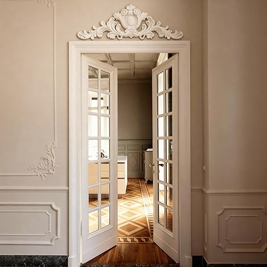 Sintuff 16" W x 47" H x 2" P Door Frame Molding Pediment Over Door Large PU Window Frame Decor French Country Decoration for Home Living Room Entryway Wall Art