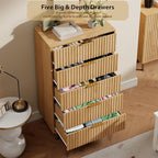 GarveeHome 5 Drawer Dresser for Bedroom, 48 in Tall Modern Chest of Drawers with Deep Drawers and Wide Top, Fluted Wooden Dresser Organizer for Living Room, Hallway, Kids Room, Natural