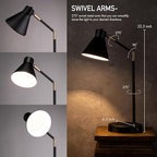 O'Bright Astrum - LED Desk Lamp with Dual USB Charging Ports, 100% Metal, 270 Degree Swivel Arms, Soft White Light (3000K), Bedside & Home Office Table Lamp, ETL Listed, Black