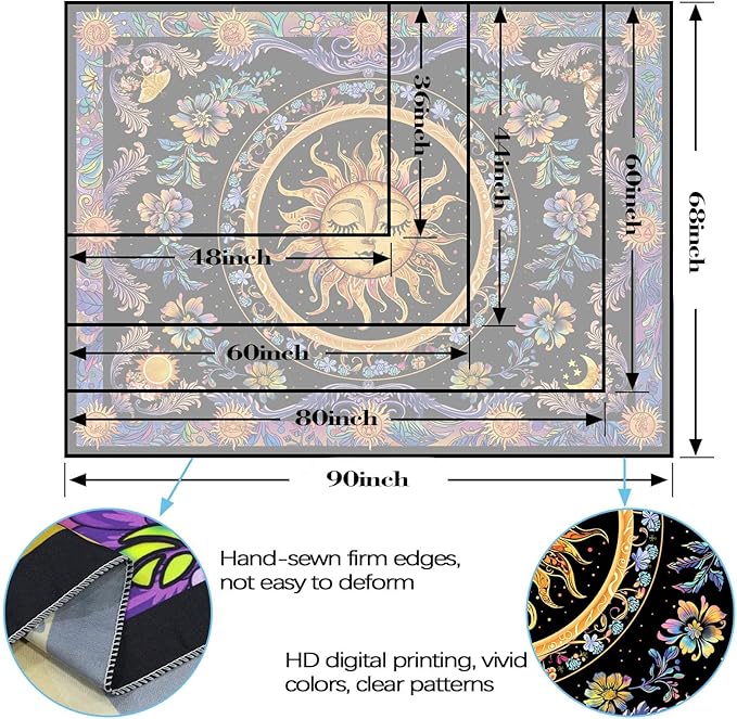 Accnicc Sun and Moon Tapestry Psychedelic Floral Plant Tapestries for Bedroom Aesthetic Hippie Boho Flower Tapestry Wall Hanging for Dorm Living Room (90'' × 68'')