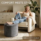 Round Boucle Pouf Ottoman Footrest – Soft & Lightweight Footstool with Full Foam Filling for Living Room, Bedroom