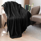 DISSA Fleece Blanket Throw Size – 51x63, Black – Soft, Plush, Fluffy, Fuzzy, Warm, Cozy – Perfect Throw for Couch, Bed, Sofa - with Pompom Fringe - Flannel Blanket Throw Blanket
