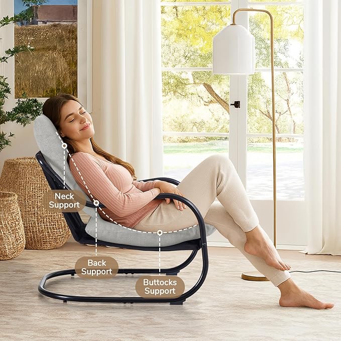Peace nest Modern Accent Chair Comfy Living Room Suspended Chair Bedroom Armchair with Mental Frame Comfortable Upholstered Cushion for Balcony Lounge Reading Meeting Room Light Grey
