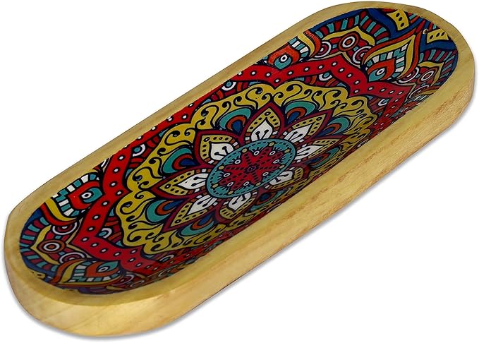Bless-International Traditional-Handmade-Tray-Burner Wooden-Trat-Incense-Stick-Holder Ash-Catcher-Stand for-Aromatherapy-Meditation-Yoga (Mandala, 11x4x1.22 Inches)
