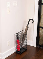 BIRDROCK HOME Decorative Umbrella Stand with Removable Water Tray - Large Metal Umbrella Rack and Cane Walking Stick Organizer for Entryway - Umbrella Holder for Indoor & Outdoor - Black, Diagonal