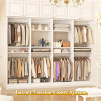 Unikito 100” Closet System, 8.3FT Wood Closet Storage Organizer with 8 Hanging Rods, Adjustable Large Walk in Wardrobe Closet Tower, Sturdy Clothes Garment Rack, Easy Assembly, Set of 4, White
