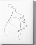 Minimalist Woman Profile Wrapped Canvas Wall Art Upward Gaze Continuous Line Drawing 12x16 Inch Gallery Stretched Modern Asian Home Art Decor