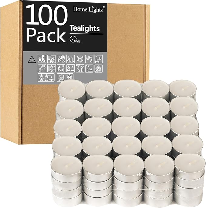 Tealight Candles - 4 Hours - Giant 100,200,300 Bulk Packs - White Unscented European Votive Smokeless Tea Lights for Shabbat, Weddings, Christmas, Home Decorative- 100 Pack