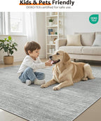 Art&Tuft Washable Rugs 5x7, Low Pile Area Rugs for Living Room - Non Slip and Stain Resistant Soft Thin 5x7 Rug for Bedroom, Dining Room, Kitchen, Office, Grey