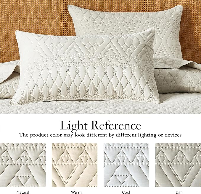 akkialla King/Cal King Quilt Set, Boho Style in a Solid Color, Cream Lightweight Microfiber Bedspread, Soft and Breathable Coverlet for All Seasons, 3-Piece Bedding Set (1 Quilt, 2 Pillow Shams)