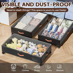Under Bed Storage with Wheels 2-Pack, Under Bed Storage Containers 60L Clear Lids, Rolling Storage Drawers for Clothes Shoes Blankets, Underbed Organizer Bins(32" L x 17.3" W x 7.5" H)