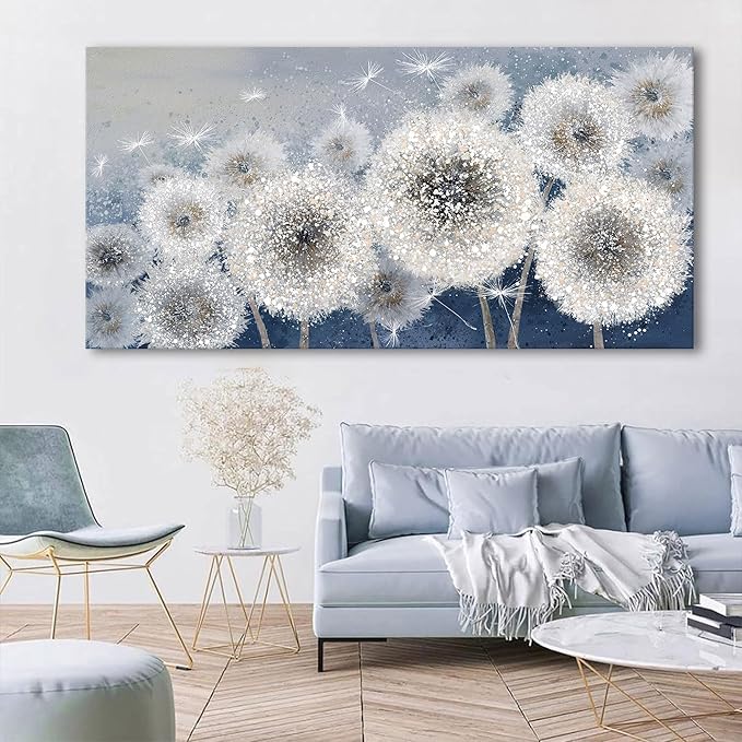 Pogusmavi Wall Decor Living Room - Wall-Art for Living Room, Canvas Art/Pictures for Bedroom | Blue Dandelion 24x48 inches Large Wall Art