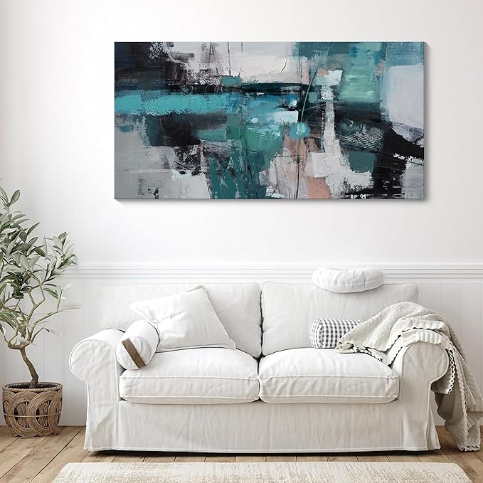 YDYSUNE Abstract Wall Art - Large Elegant and Modern Painting Green Canvas Decor Picture for Living Room Gray Background Home Bedroom Decoration Artwork Decor Size 24X48inch