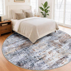 IOHOUZE Abstract Round Area Rug 8 Ft Washable Circle Rugs Large Round Rug Non Slip Thin Soft Circle Rugs, Printed Faux Wool Floor Carpet for Bedroom Living Room Dining Room Nursery, Orange Grey