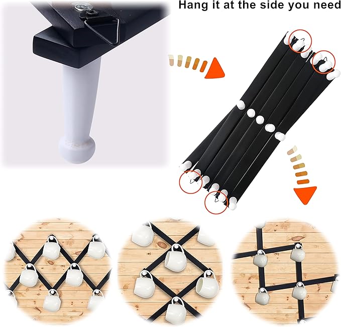 Dseap Accordian Wall Hanger: 16” High Wooden Wall Expandable Coat Rack, Hat Rack Holder, Accordion Hook for Baseball Caps, Coats, Mugs,17 Peg Hooks, Black & White