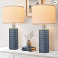 20.5" Modern Ceramic Table Lamps for Bedroom Set of 2, Bedside Lamps for Night Stands with Beige Lampshade, Farmhouse Table Lamp for Living Room Office Dorm, Blue