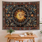 Accnicc Vintage Sun and Moon Tapestry Hippie Indie Boho Floral Wall Tapestry for Bedroom Aesthetic Stained Glass Celestial Plant Large Tapestries Wall Hanging for Living Room Dorm 80 x 60 Inch
