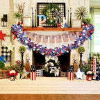 4th of July Garland Decorations,50Ft Glitter Tinsel Patriotic Decor for Tree Car Golf Cart Parade Float Bike Party Table Yard Door Boat Indoor Outdoor Holiday Home