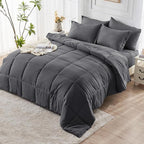 JOLLYVOGUE California King Comforter Set, Ultra-Soft Bed in a Bag Cal King Size 7 Pieces, Oeko-TEX Certified Bedding Set with Down Alternative Comforter, Sheets, Pillowcases & Shams, Dark Grey