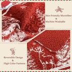 Exclusivo Mezcla Reversible Christmas Quilts Twin Size, Red Bedspread Lightweight Coverlet Winter Quilt Bedding Set with Printed Striped Trees Snowflakes Pattern (1 Quilt, 1 Pillow Sham)